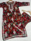Printed Rayon Cotton Fabric Hand Work Lucknowi Chikankari Kurti With Palazzo