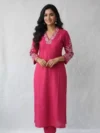 Rani Pink Embroidered Kurta Set with Trousers