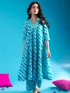 Cotton Anarkali Kurta Pant Set with Neck Embroidery