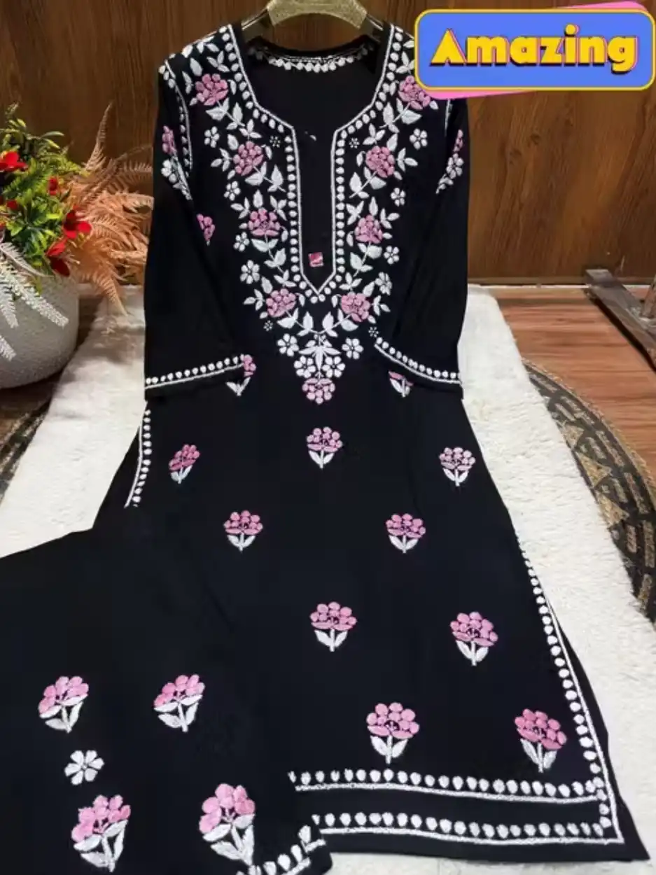 Black Chikankari Embroidery Kurta Set with Palazzos