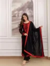 Black Kurta Set with Red Chikankari Embroidery.
